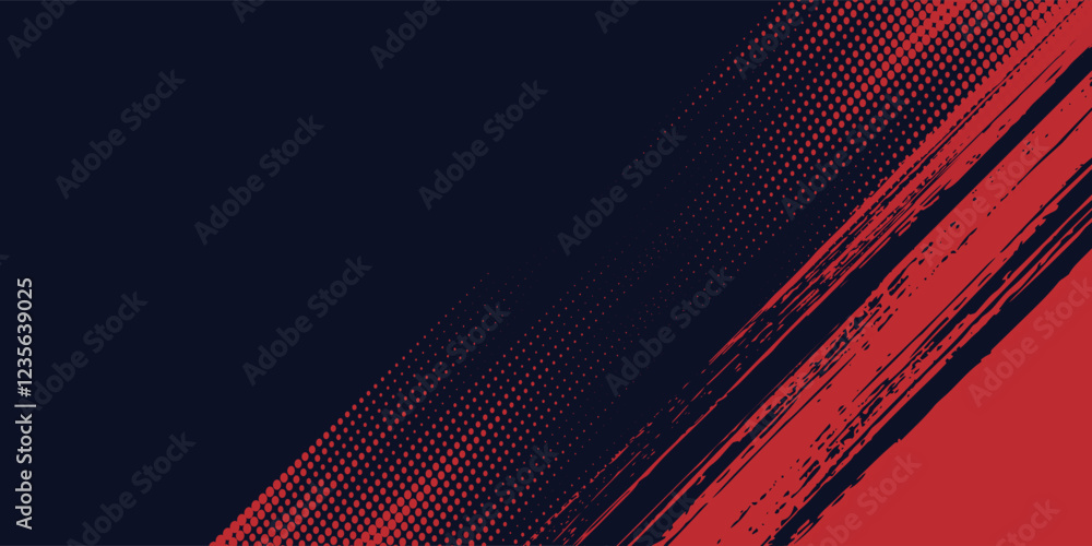 Fototapeta premium Red halftone dots blue color pattern gradient grunge texture background. Dot pop art comic sport style arts modern vector