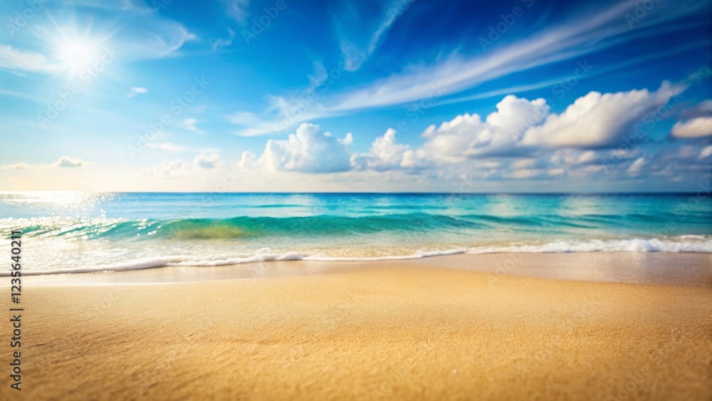 Golden Sand Beach at Sunny Day with Azure Ocean and Fluffy Clouds Golden Sand Beach at Sunny Day with Azure Ocean and Fluffy Clouds