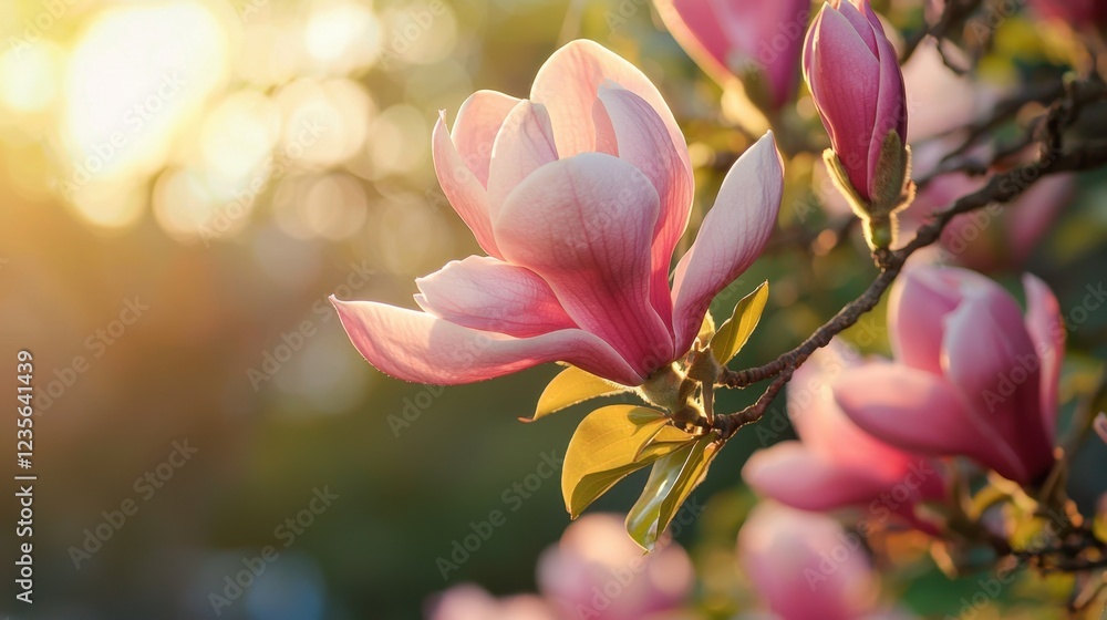 Delicate Pink Magnolia Blooms in Soft Evening Light Delicate Pink Magnolia Blooms in Soft Evening Light
