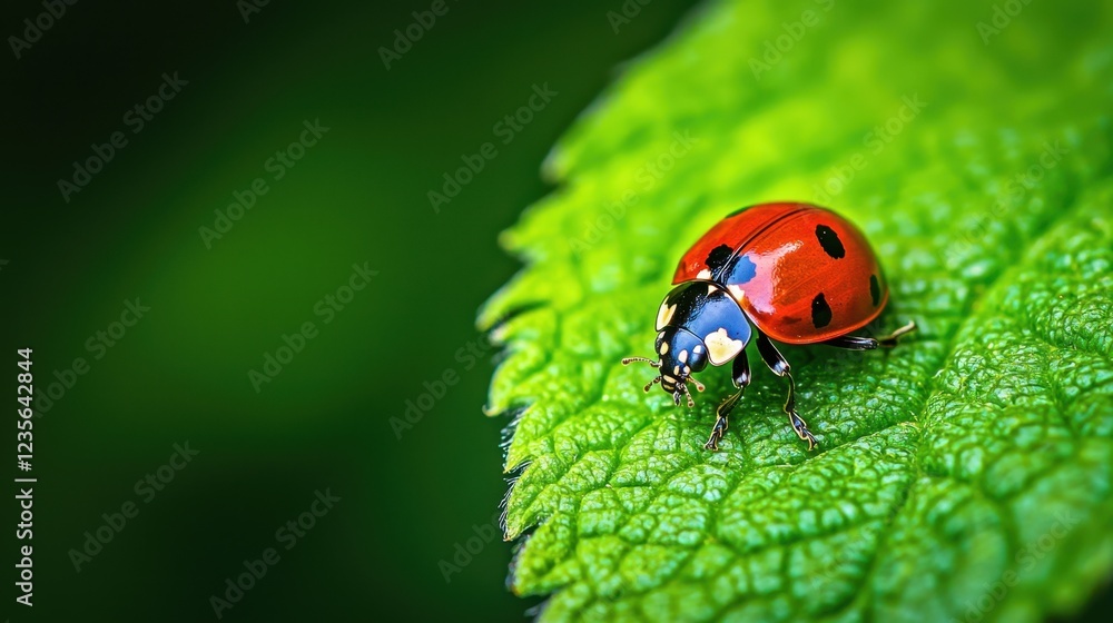 Close-Up View of Vibrant Ladybug on Green Leaf in Nature