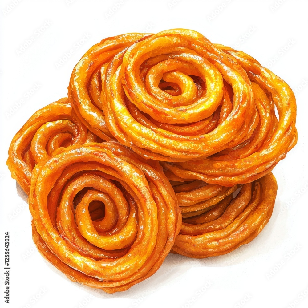 Fototapeta premium Freshly Made Spiral Sweet Pastries on White Background, Ideal for Festive Celebrations and Dessert Menus