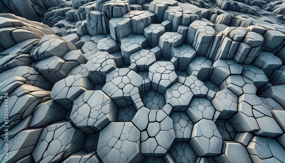 Fototapeta premium Background texture A rocky surface featuring hexagonal crack patterns, creating a honeycomb-like design The rock is pre2