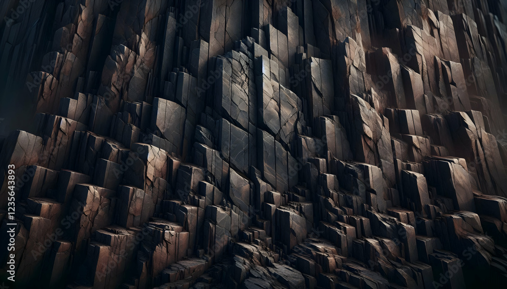 Fototapeta premium Background texture A rocky surface with deep vertical cracks that divide the rock into large, rectangular blocks The su3