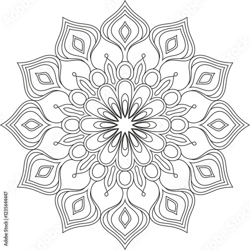 Black and white hand drawn outline mandala vector illustration coloring book