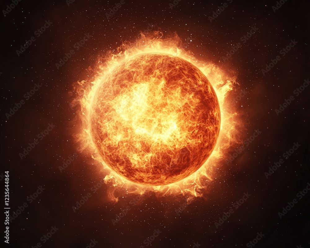 Glowing Sun in a Dark Starry Sky Glowing Sun in a Dark Starry Sky