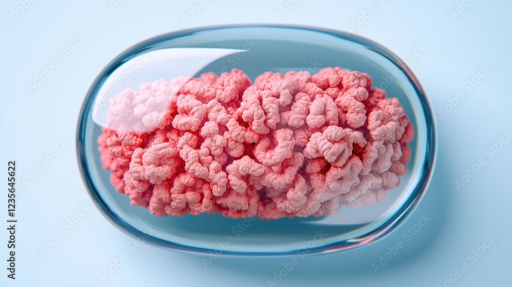 Pink Brain Cells in a Glass Capsule Scientific Medical Research Concept Pink Brain Cells in a Glass Capsule Scientific Medical Research Concept