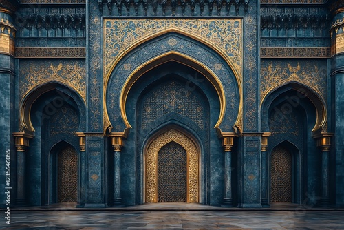 Ornate Arched Doorway with Intricate Blue Tile Work in Islamic Architecture

