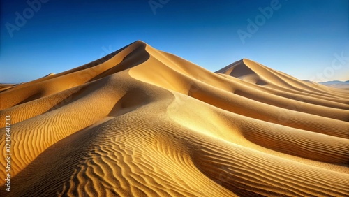 Golden Sandscapes A Symphony of Undulating Dunes Under a Vivid Azure Sky photo