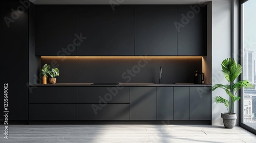 Modern Minimalist Kitchen with Dark Cabinets and Natural Light