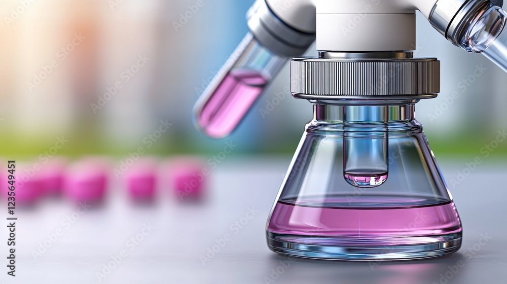 Pink Liquid in Glass Flask Scientific Experiment Laboratory Research Pink Liquid in Glass Flask Scientific Experiment Laboratory Research
