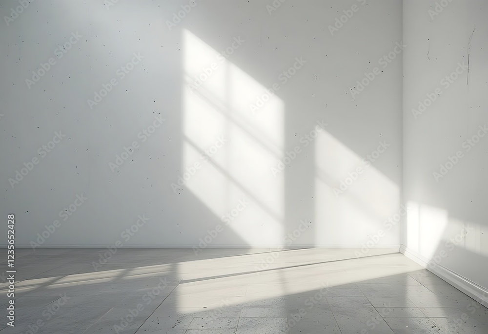 Obraz premium Sunlit Empty Room Corner Minimalist Interior Design