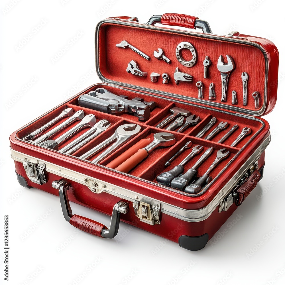 Versatile Red Tool Case with Assorted Hand Tools Versatile Red Tool Case with Assorted Hand Tools