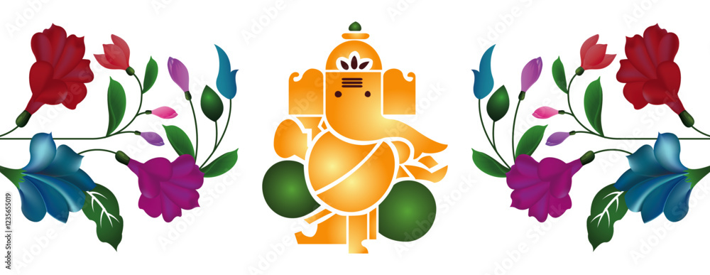 Fototapeta premium God ganesha, Indian lord ganpati on ganesh chaturthi. ganesha with flowers.