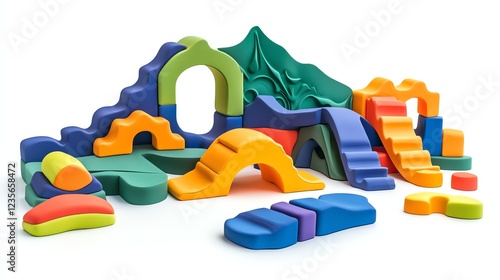 Colorful climbing playset for children on a white isolated background. photo