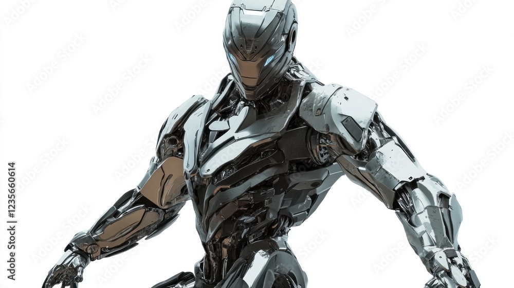 Futuristic robot, poised action, white background, sci-fi concept art Futuristic robot, poised action, white background, sci-fi concept art