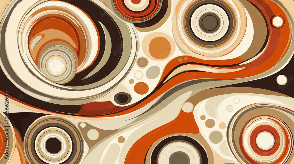 custom made wallpaper toronto digitalSeamless retro vintage pattern with abstract circles, squiggles, and flowing lines in bold contrasting colors.