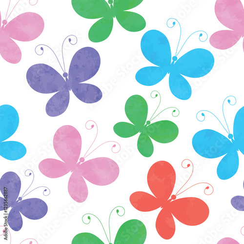 Vector seamless pattern with hand drawn watercolor butterflies on a transparent background. For textiles, wallpaper and packaging