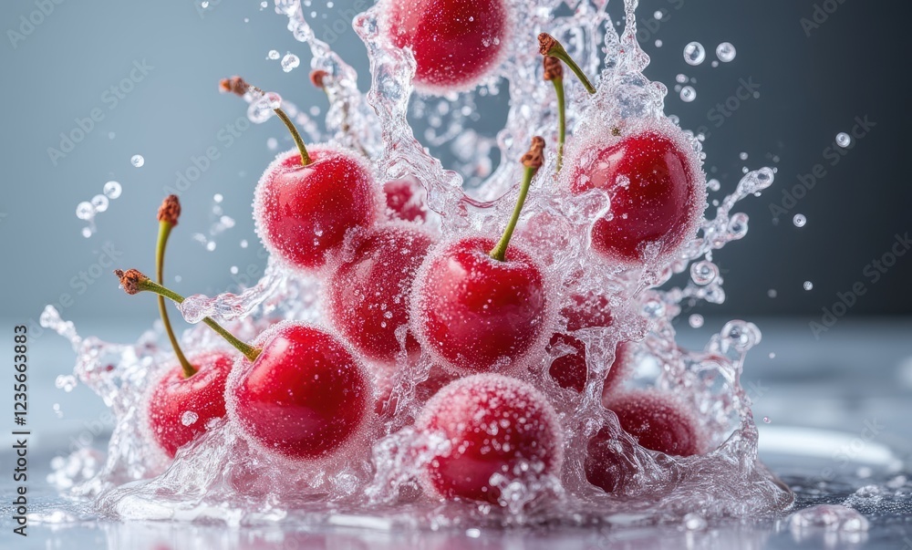 Fresh cherries splashing in water Fresh cherries splashing in water