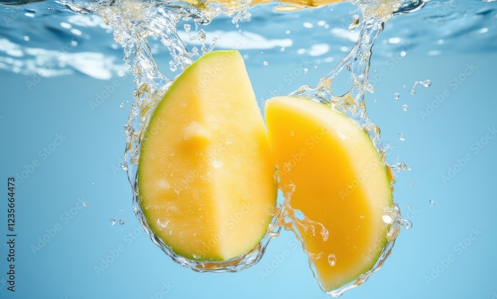 Fresh mango slices splashing in water Fresh mango slices splashing in water