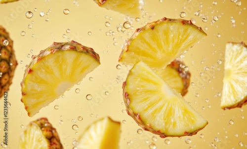 Fresh pineapple slices in sparkling water