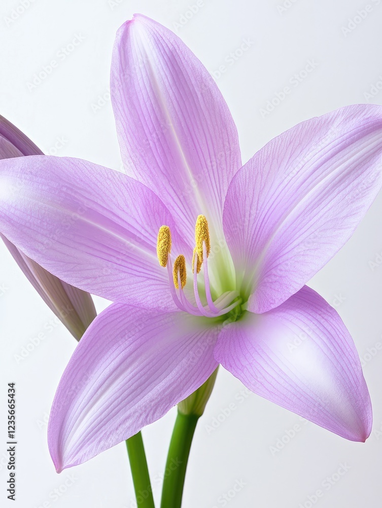 Pale pink rain lily bloom, close-up studio shot, pure white background, floral design Pale pink rain lily bloom, close-up studio shot, pure white background, floral design