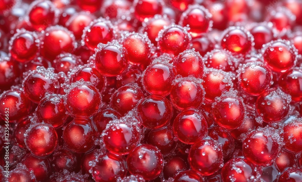 Vibrant red gelatinous spheres with bubbles Vibrant red gelatinous spheres with bubbles