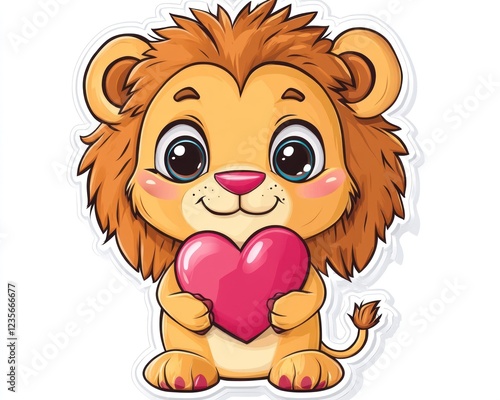 Cute lion cub holding heart, Valentine's Day card design photo