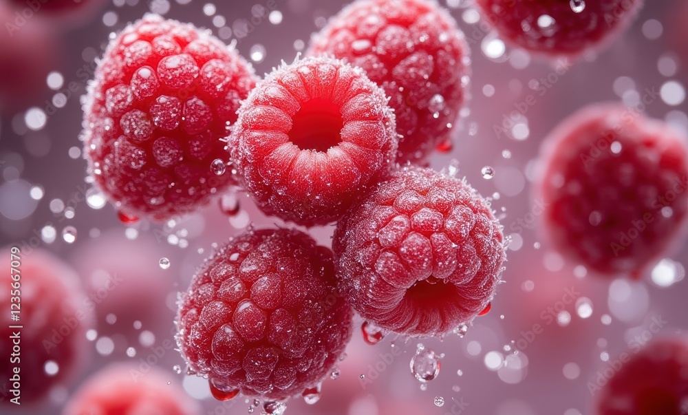 Freshly frozen raspberries with droplets Freshly frozen raspberries with droplets