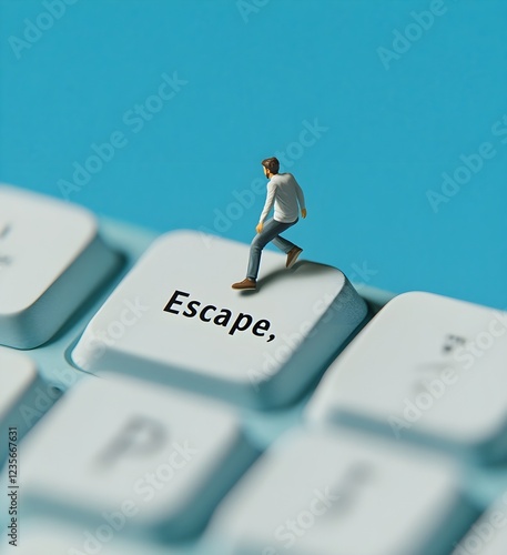 A miniature figure of a person is standing on the 