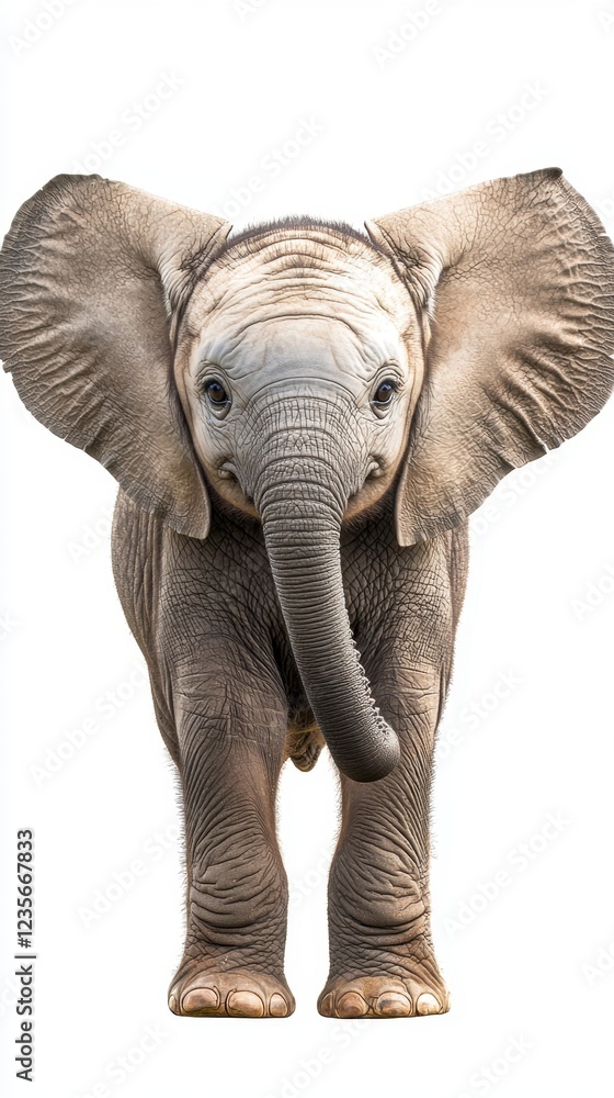 Fototapeta premium Cute Baby Elephant Standing Against a White Background