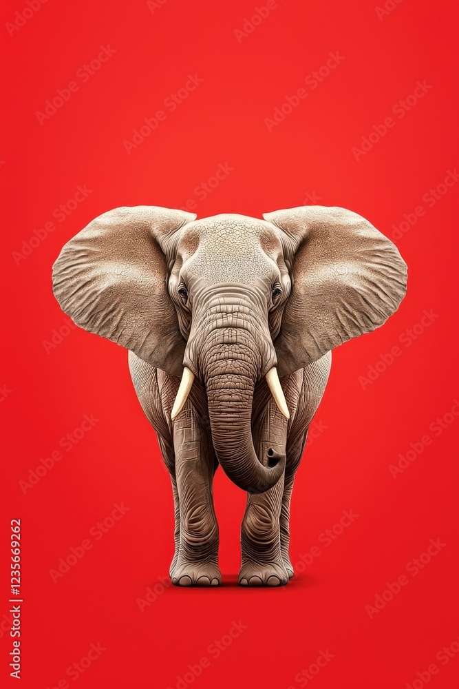 Fototapeta premium Majestic Elephant Stands Against Red Background
