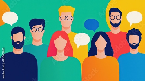 Diverse Group of People with Speech Bubbles Illustration