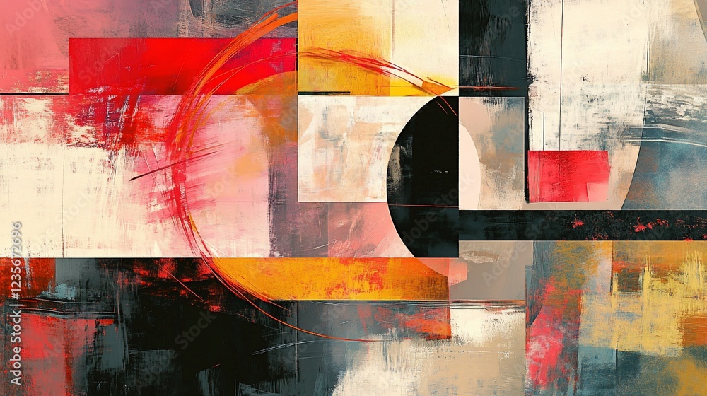 Naklejka premium Abstract geometric painting with layered textures and vibrant color combinations