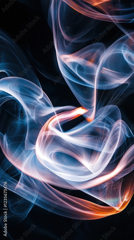 Obraz premium Ethereal Swirling Smoke in Vibrant Blue and Orange Hues on Black