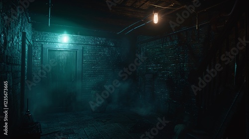 Dark and creepy basement with eerie lights