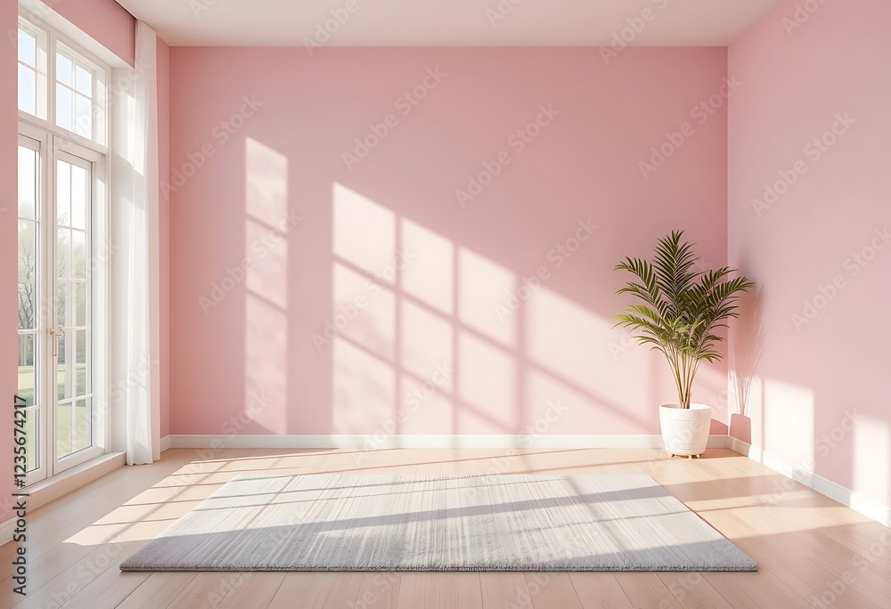 Minimalist Room Design With Pink Walls And Light Grey Rug Minimalist Room Design With Pink Walls And Light Grey Rug