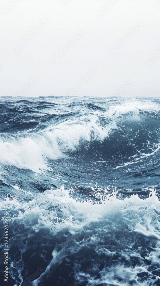 Turbulent Ocean Waves Crashing Against Each Other in Gray Atmosphere Turbulent Ocean Waves Crashing Against Each Other in Gray Atmosphere