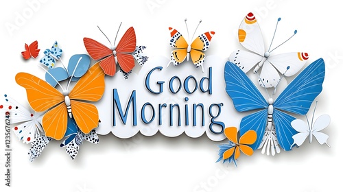 Colorful Paper Butterflies Good Morning Greeting Card Design