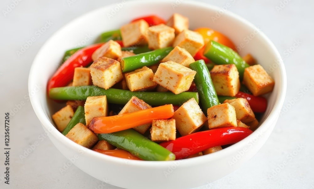 Colorful stir-fried tofu and peppers dish Colorful stir-fried tofu and peppers dish