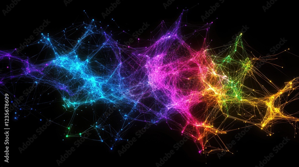 Obraz premium Abstract representation of a glowing neural network, vibrant nodes connected by lines symbolizing AI intelligence