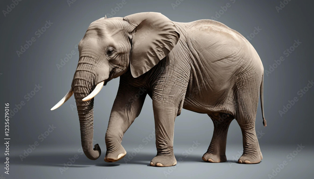 Obraz premium Majestic African Elephant in Studio Setting: A Detailed Portrait of a Powerful Creature