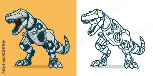 a T-Rex Robot for a Futuristic Design Element or Coloring book element