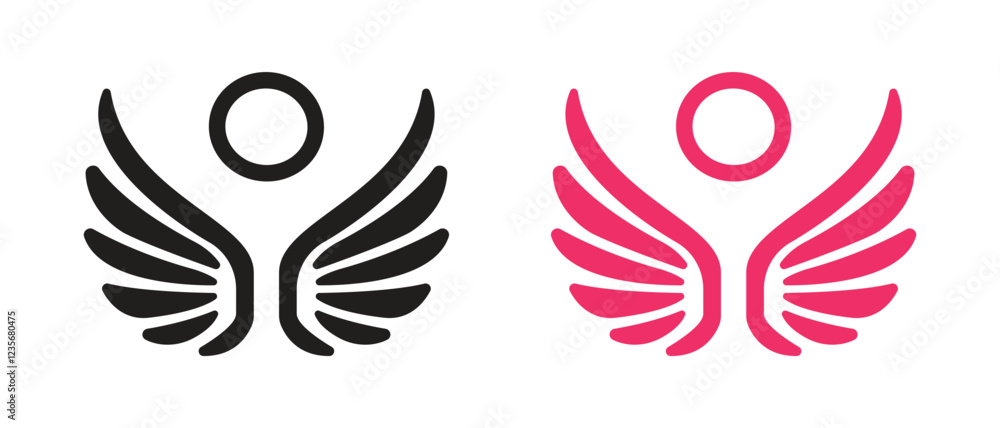 Fototapeta premium Vector Wings Icons In Black And Pink