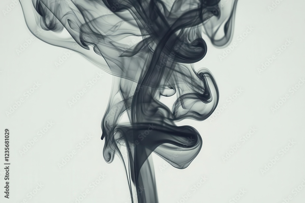 Mystical Black Candle Smoke Swirling Dramatically on Pure White Background for Spiritual Themes Mystical Black Candle Smoke Swirling Dramatically on Pure White Background for Spiritual Themes