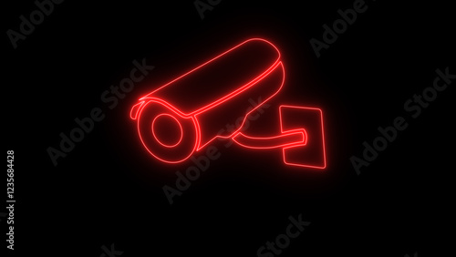 Glowing cctv security icon. Neon cctv Line Icon on black background.