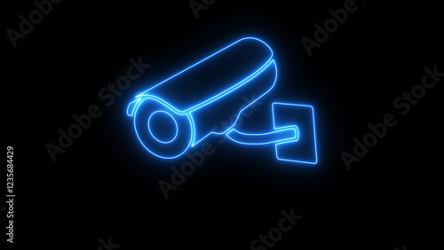 Glowing cctv security icon. Neon cctv Line Icon on black background.