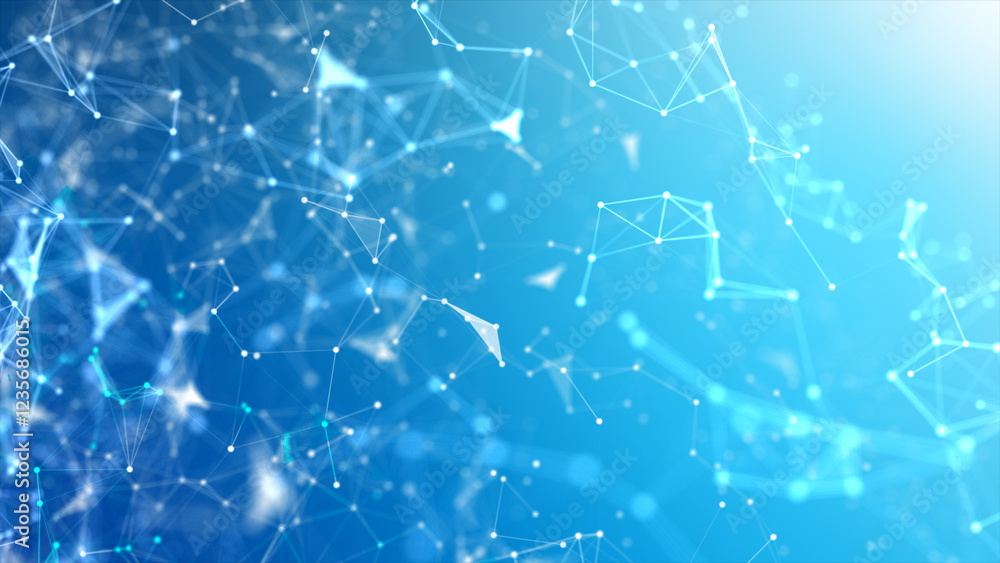 Obraz premium Abstract background Dot and connect line for cyber technology futuristic and network connection concept with dark and grain processed wide screen ratio.