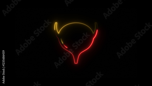 Neon bladder icon on black background. glowing Human bladder.