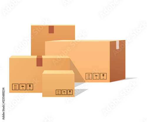 Carton boxes set. Flat style vector illustration isolated on white background