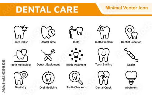 Dental Icon Set. A comprehensive collection of vibrant and professional icons for dental practices, perfect for patient communication to promote oral health awareness.